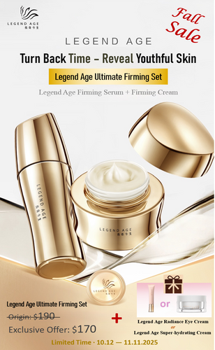 Legend Age Ultimate Firming Set sale: Firming serum and Firming cream set, and get eye cream or super-hydrating cream for free. Firm and Radiant skin