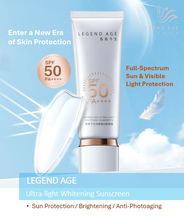 Load image into Gallery viewer, Legend Age Ultra-light Whitening Sunscreen is 3 In 1: Full-spectrum Protection / Brightening / Nourishing, SPF 50+ PA++++,  High efficient sunscreen, safe to use for all skin types
